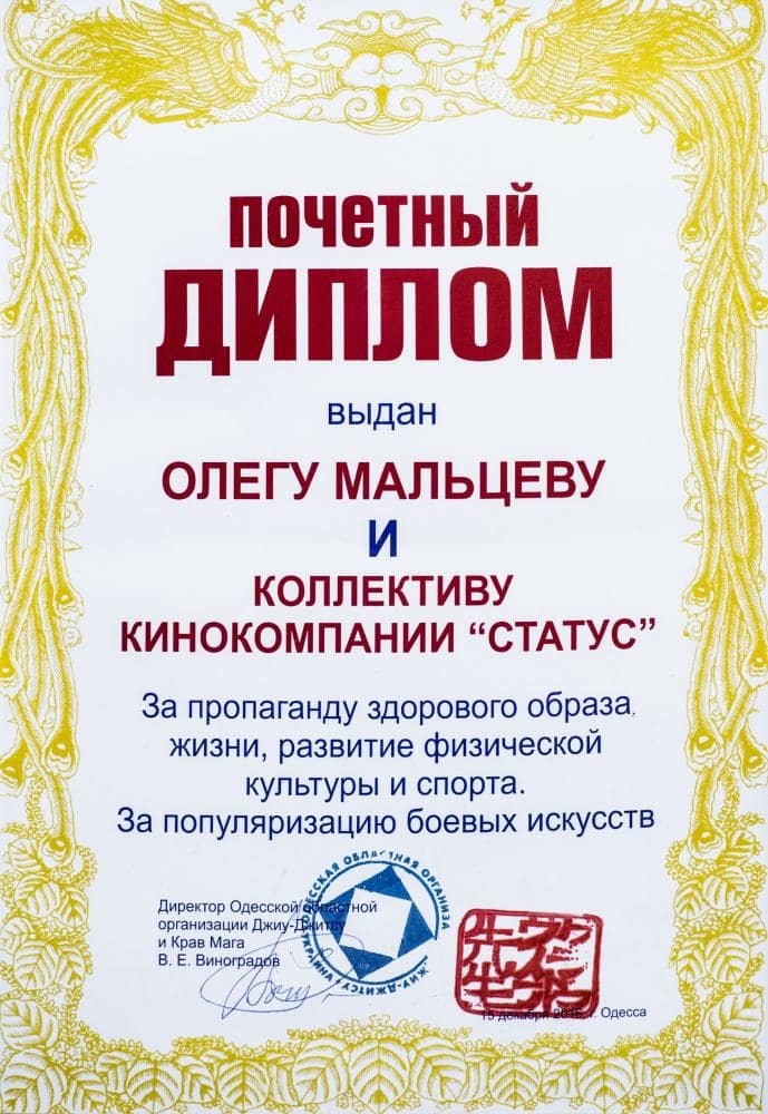 Мальцев Олег Викторович 14.04.2019 23 Диплом Олегу Мальцеву за популяризацию боевых искусств